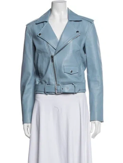 Pre-owned Theory Lamb Leather Biker Jacket In Blue