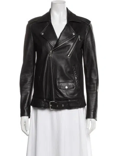 Pre-owned Theory Lamb Leather Biker Jacket In Blue