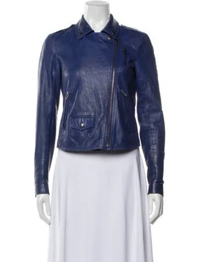 Pre-owned Theory Lamb Leather Biker Jacket In Blue