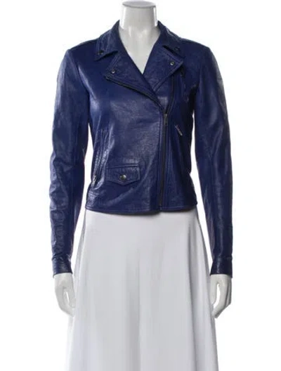 Pre-owned Theory Lamb Leather Biker Jacket In Blue