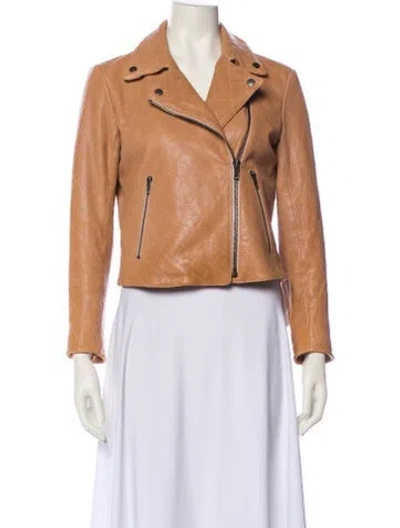 Pre-owned Theory Lamb Leather Biker Jacket In Brown