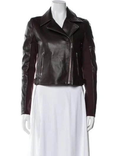 Pre-owned Theory Lamb Leather Biker Jacket In Brown