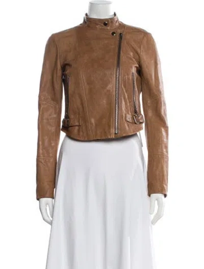 Pre-owned Theory Lamb Leather Biker Jacket In Brown