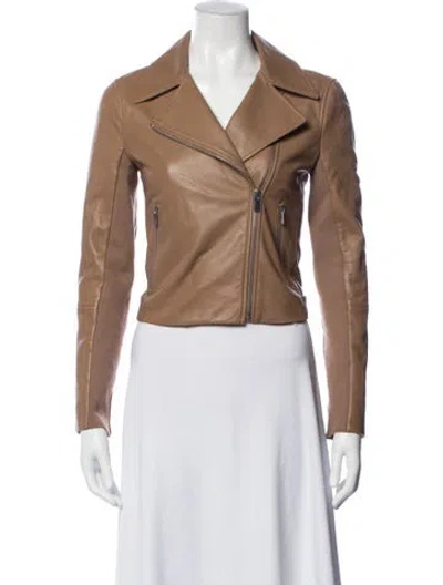 Pre-owned Theory Lamb Leather Biker Jacket In Brown