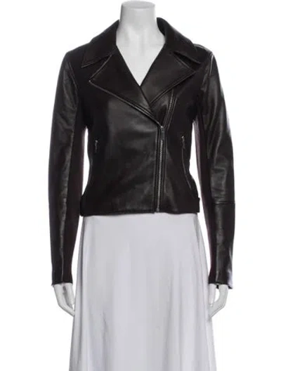Pre-owned Theory Lamb Leather Biker Jacket In Brown