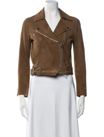 Pre-owned Theory Lamb Leather Biker Jacket In Brown