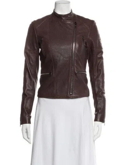 Pre-owned Theory Lamb Leather Biker Jacket In Brown
