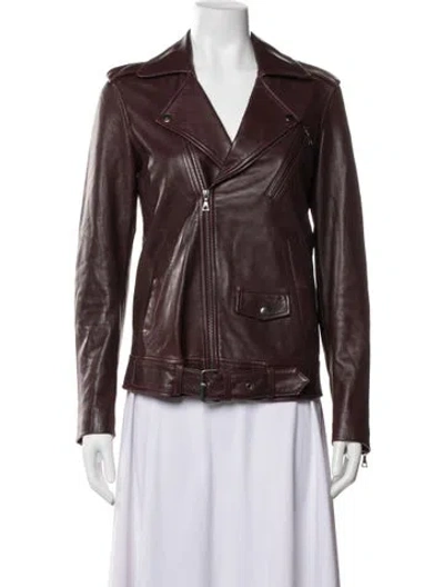 Pre-owned Theory Lamb Leather Biker Jacket In Burgundy