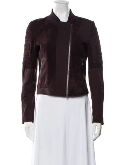 Pre-owned Theory Lamb Leather Biker Jacket In Burgundy