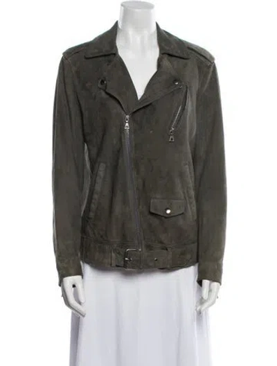 Pre-owned Theory Lamb Leather Biker Jacket In Gray