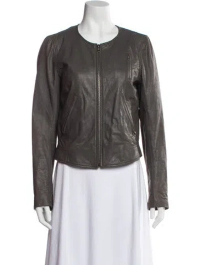 Pre-owned Theory Lamb Leather Biker Jacket In Gray