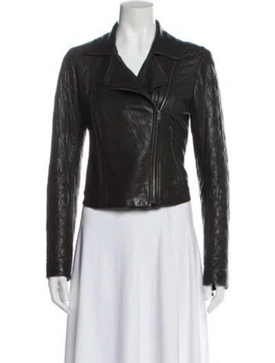 Pre-owned Theory Lamb Leather Biker Jacket In Gray