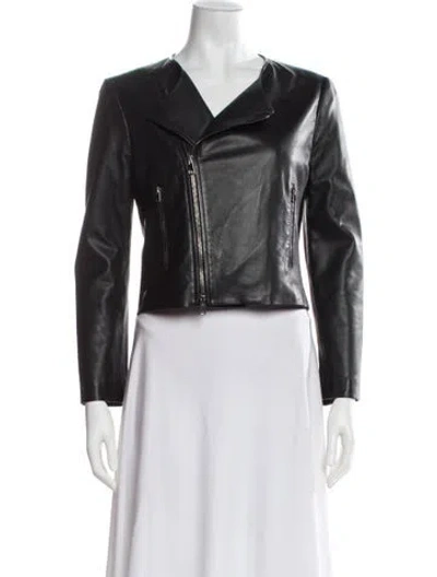 Pre-owned Theory Lamb Leather Biker Jacket In Gray