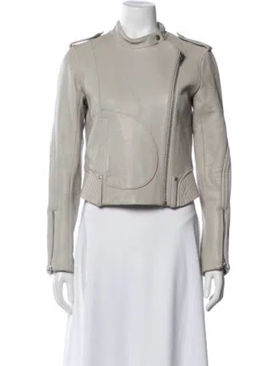 Pre-owned Theory Lamb Leather Biker Jacket In Gray