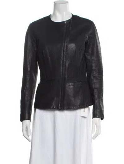 Pre-owned Theory Lamb Leather Biker Jacket In Gray