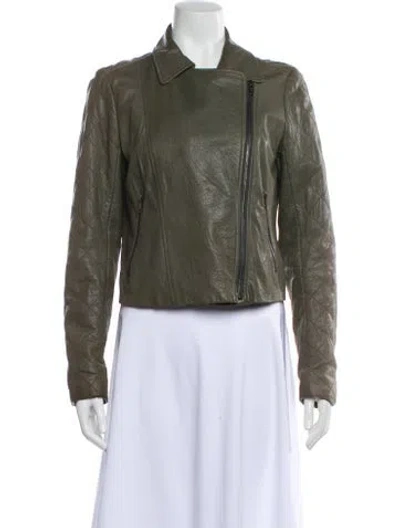 Pre-owned Theory Lamb Leather Biker Jacket In Green