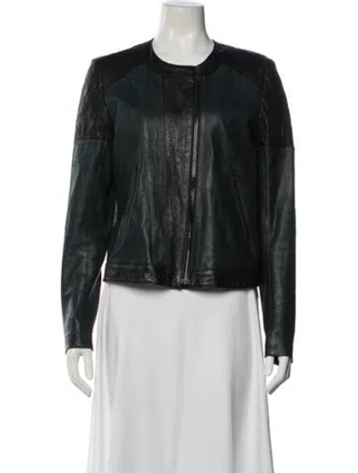 Pre-owned Theory Lamb Leather Biker Jacket In Green