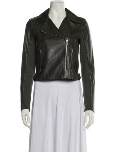 Pre-owned Theory Lamb Leather Biker Jacket In Green