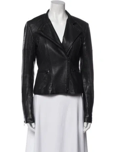 Pre-owned Theory Lamb Leather Biker Jacket In Green