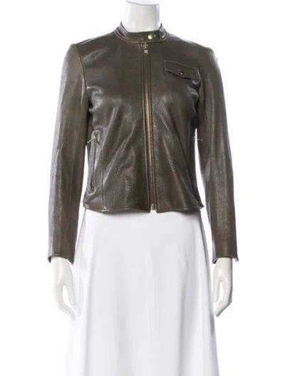 Pre-owned Theory Lamb Leather Biker Jacket In Green