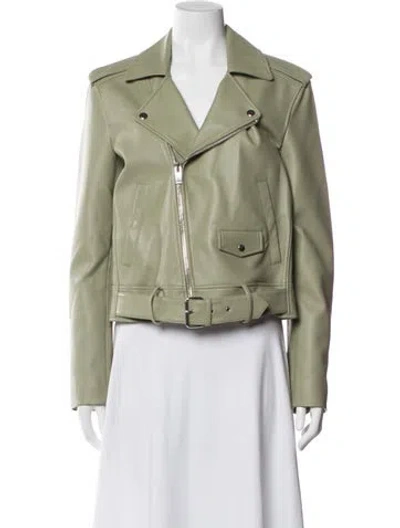 Pre-owned Theory Lamb Leather Biker Jacket In Green