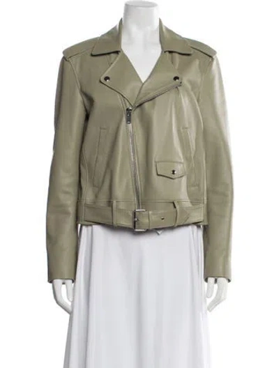 Pre-owned Theory Lamb Leather Biker Jacket In Green