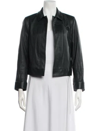 Pre-owned Theory Lamb Leather Biker Jacket In Green