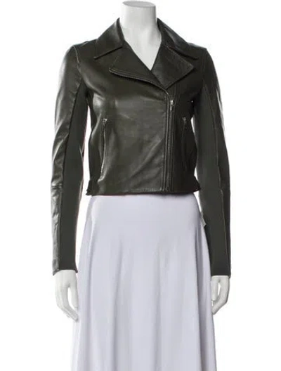 Pre-owned Theory Lamb Leather Biker Jacket In Green
