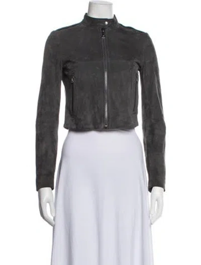 Pre-owned Theory Lamb Leather Biker Jacket In Grey