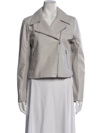 Pre-owned Theory Lamb Leather Biker Jacket In Grey