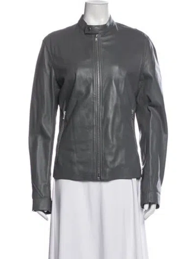 Pre-owned Theory Lamb Leather Biker Jacket In Grey