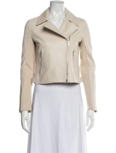 Pre-owned Theory Lamb Leather Biker Jacket In Neutral