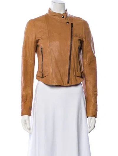 Pre-owned Theory Lamb Leather Biker Jacket In Neutral