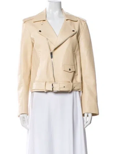Pre-owned Theory Lamb Leather Biker Jacket In Neutral