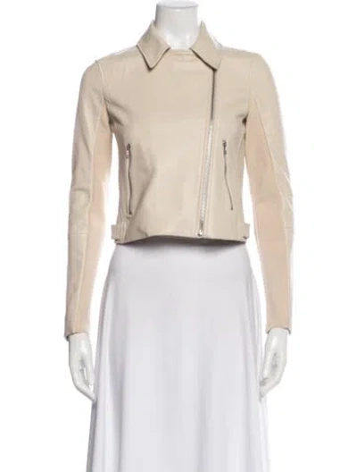 Pre-owned Theory Lamb Leather Biker Jacket In Neutral