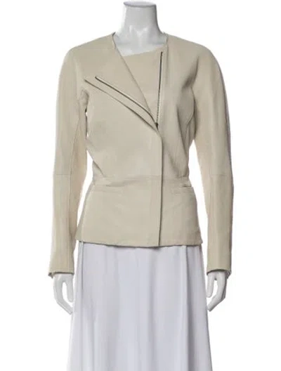 Pre-owned Theory Lamb Leather Biker Jacket In Neutral
