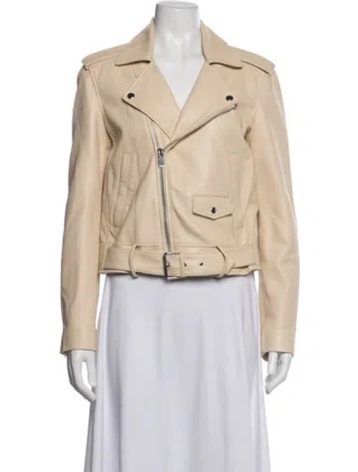 Pre-owned Theory Lamb Leather Biker Jacket In Neutrals