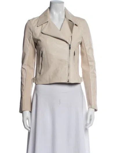 Pre-owned Theory Lamb Leather Biker Jacket In Neutrals