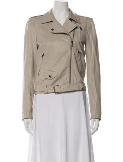 Pre-owned Theory Lamb Leather Biker Jacket In Neutrals
