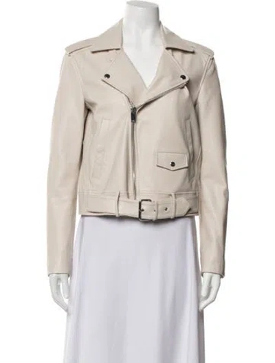 Pre-owned Theory Lamb Leather Biker Jacket In Neutrals