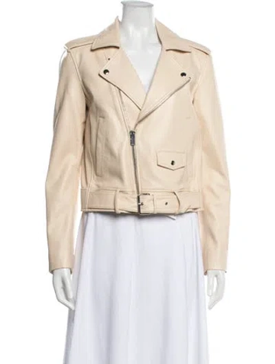 Pre-owned Theory Lamb Leather Biker Jacket In Neutrals