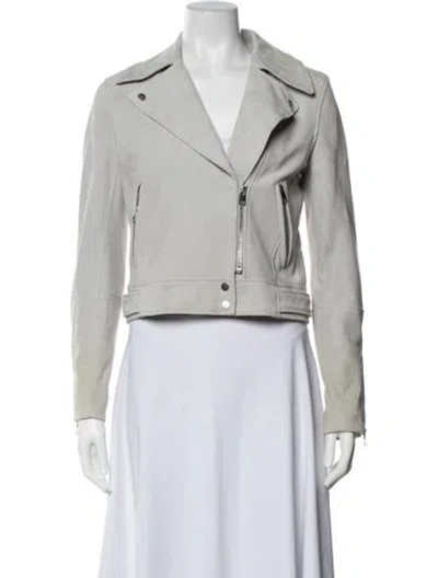Pre-owned Theory Lamb Leather Biker Jacket In Neutrals