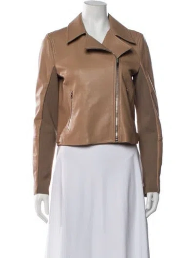 Pre-owned Theory Lamb Leather Biker Jacket In Neutrals