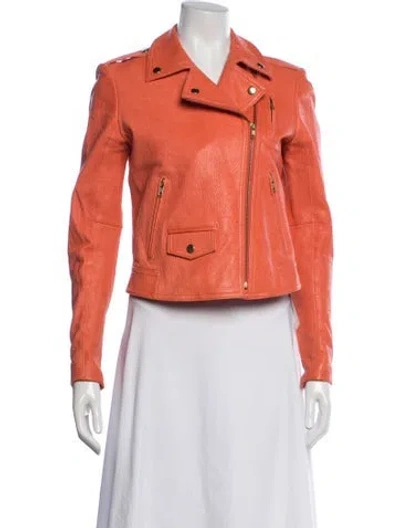 Pre-owned Theory Lamb Leather Biker Jacket In Orange