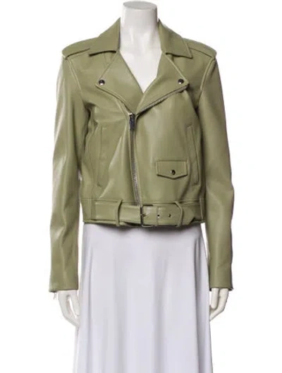 Pre-owned Theory Lamb Leather Biker Jacket W/ Tags In Green