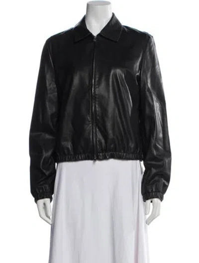 Pre-owned Theory Lamb Leather Bomber Jacket In Black