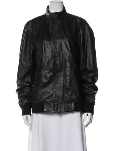 Pre-owned Theory Lamb Leather Bomber Jacket In Black