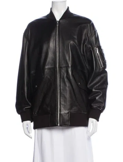 Pre-owned Theory Lamb Leather Bomber Jacket In Black