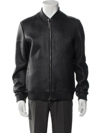 Pre-owned Theory Lamb Leather Bomber Jacket In Blue
