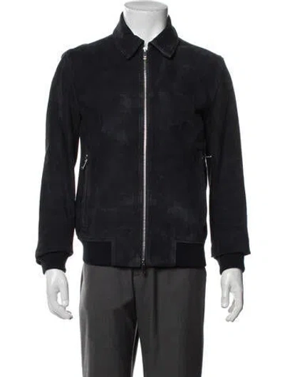Pre-owned Theory Lamb Leather Bomber Jacket In Blue